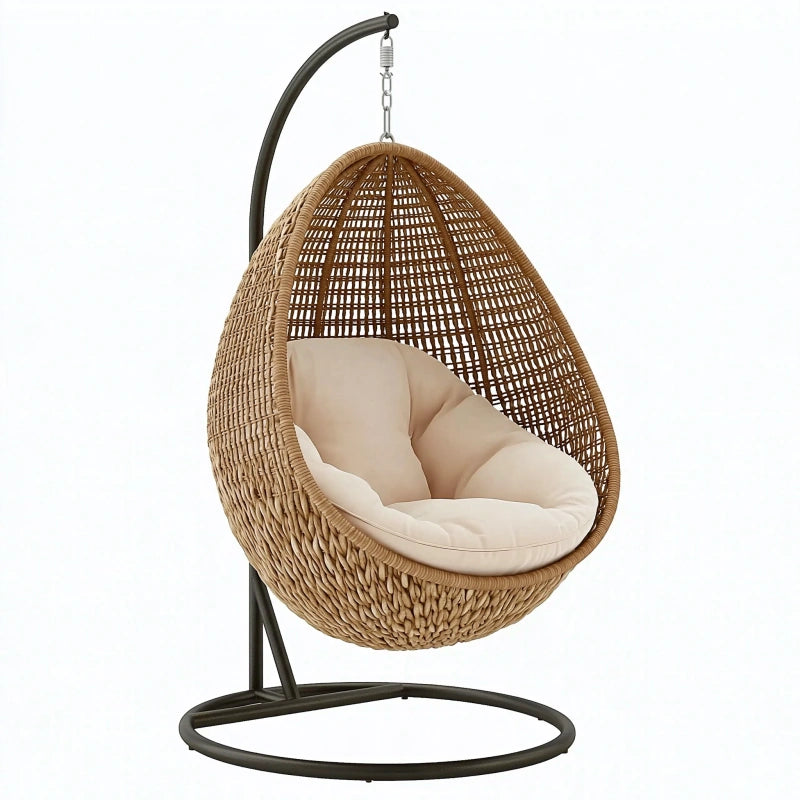 Hängesessel 105 x 105 x 195 cm aus Rattan in Naturbeige mit Metallgestell