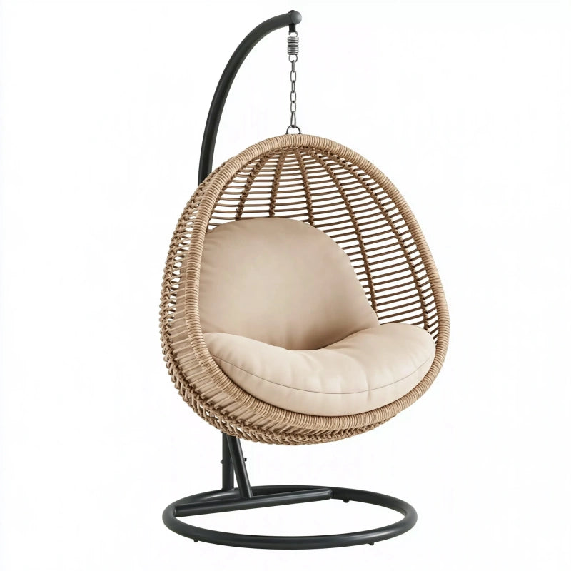 Hängesessel 105 x 105 x 195 cm Rattan Beige mit Stahlgestell für Innenbereiche