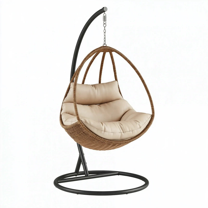 Hängesessel 105 x 105 x 195 cm Metall Kunststoffgeflecht Braun Beige mit Standgestell