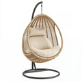 Hängesessel 105 x 105 x 195 cm Beige Schwarz mit Geflecht und Stahlgestell