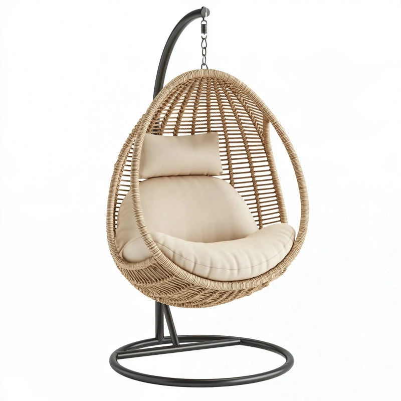 Hängesessel 105 x 105 x 195 cm Beige Schwarz mit Geflecht und Stahlgestell