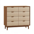 Kommode 120 x 45 x 100 cm in Braun Beige mit 8 Schubladen im Mid-Century-Stil