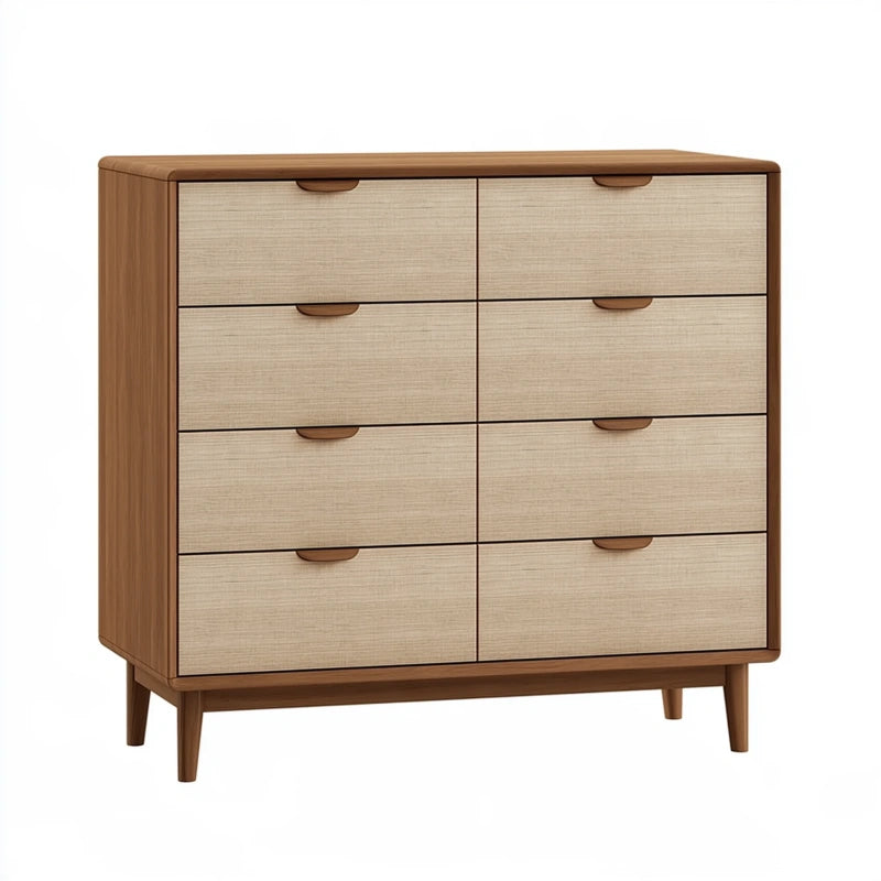 Kommode 120 x 45 x 100 cm in Braun Beige mit 8 Schubladen im Mid-Century-Stil