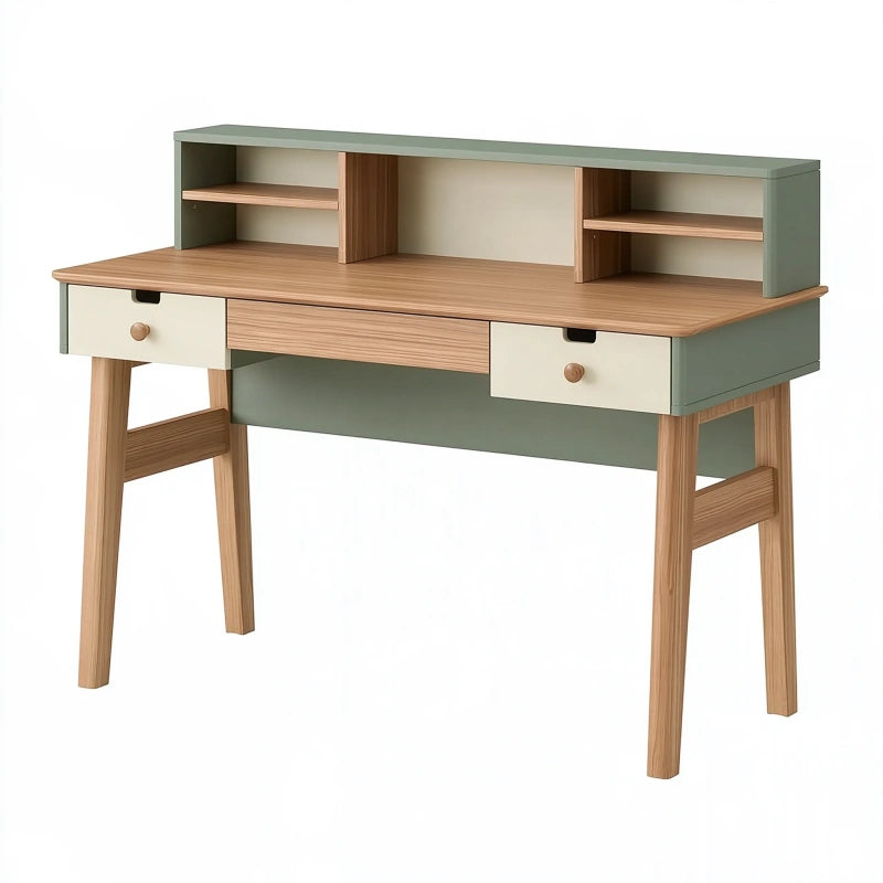 Schreibtisch 120 x 60 x 110 cm Holzwerkstoff Grün Natur mit Schubladen und Aufsatz