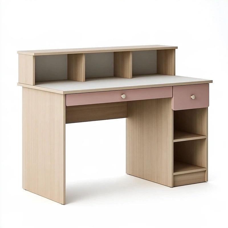 Schreibtisch 120 x 60 cm Holzwerkstoff Hellbeige Rosa mit Schubladen und Ablagefächern