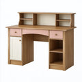 Schreibtisch 120 x 60 x 120 cm Holzoptik Rosa Weiss mit Aufsatz und Stauraum