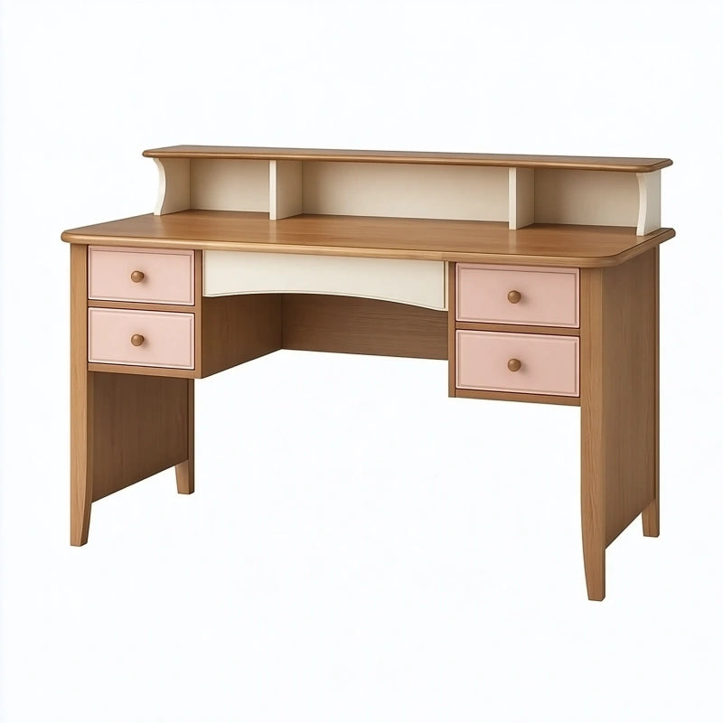 Schreibtisch 120 x 60 x 100 cm aus Holz Braun Rosa mit Ablage und vier Schubladen
