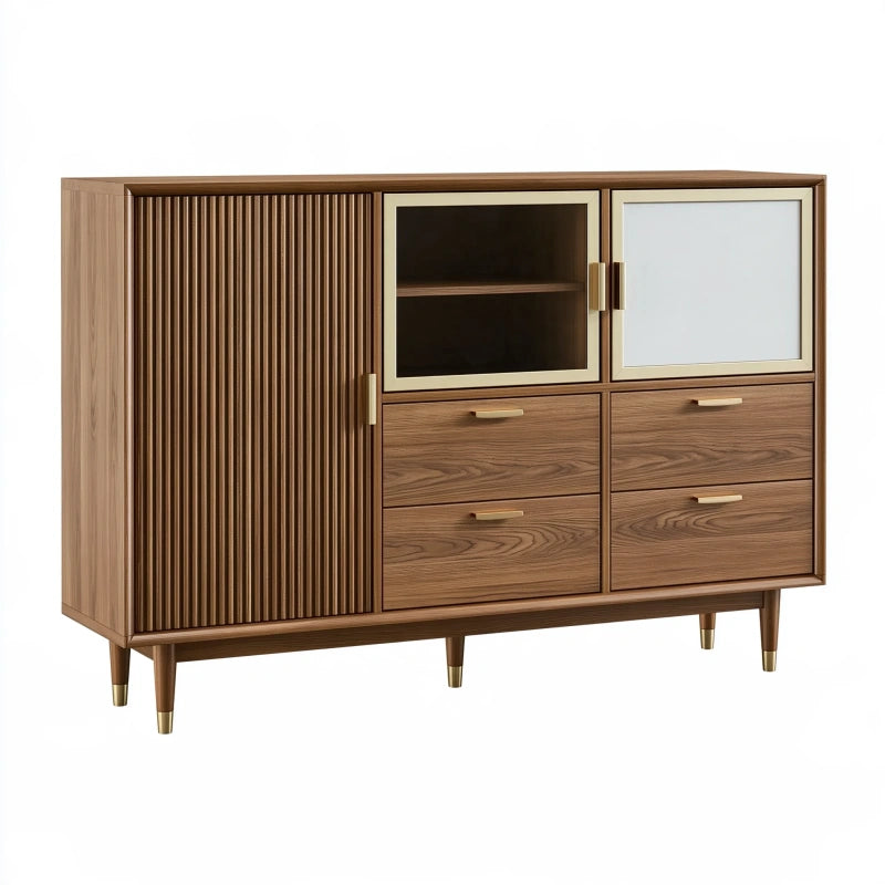 Sideboard 160 x 45 x 110 cm in Braun aus Holzwerkstoff und Glas im Mid-Century-Stil