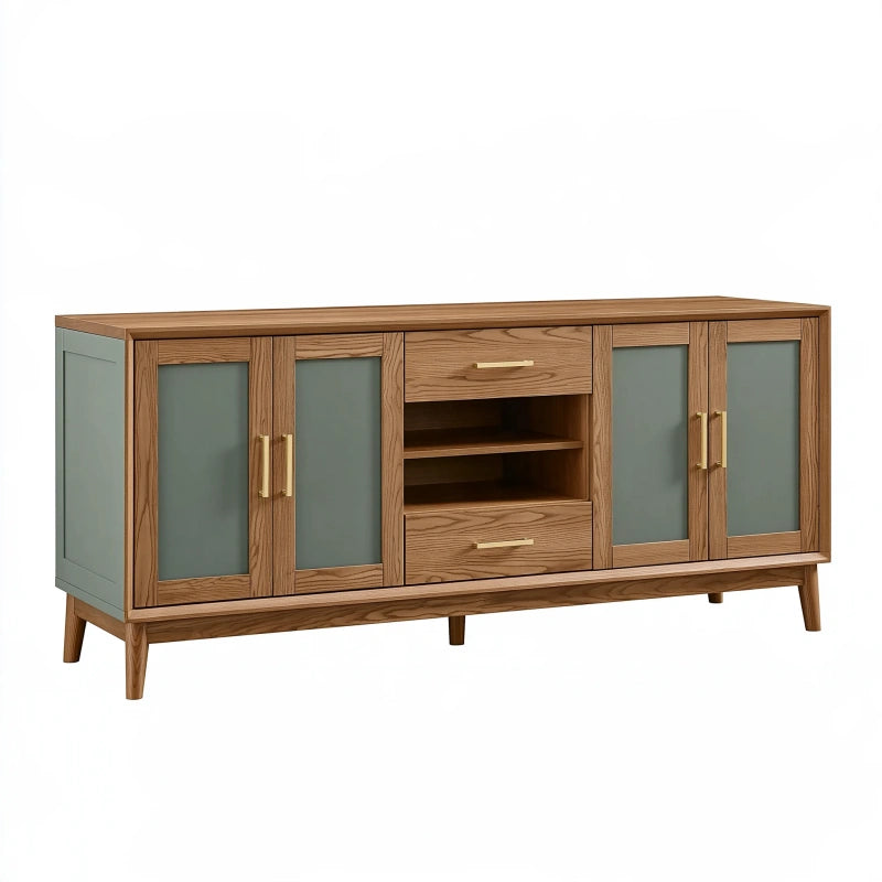 Sideboard 160 cm Holzoptik mit Glastüren und Schubladen im Mid-Century-Stil