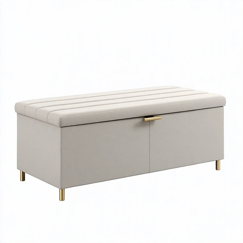 Truhenbank 120 x 45 x 45 cm mit Textilbezug in Beige gepolstert