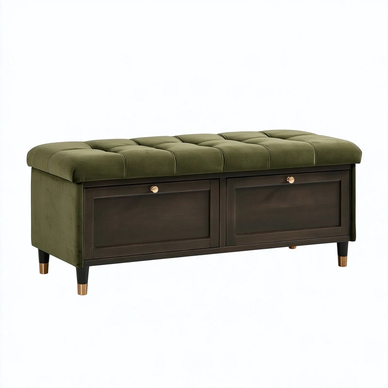 Sitzbank 120 x 45 x 50 cm Olivgrün Samt mit Stauraum und Schranktüren