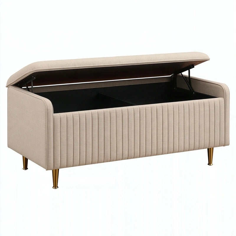 Aufbewahrungsbank 120 x 45 x 50 cm Beige Stoff mit Klappdeckel