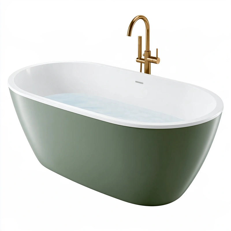 Freistehende Badewanne 170 x 75 cm Acryl Olivgrün Weiss oval modern