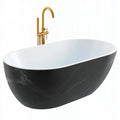 Freistehende Badewanne 170 x 75 x 58 cm aus Acryl Schwarz Weiss mit Marmoroptik Oval